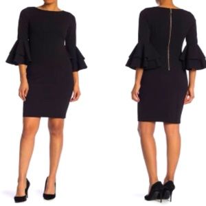 Calvin Klein Black Tiered Bell Sleeve Sheath Dress